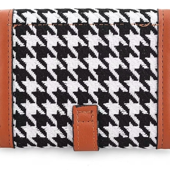 BY:KY Cognac Houndstooth Pattern Faux Leather Wallet, Factory Sealed! NWT! - Picture 4 of 10